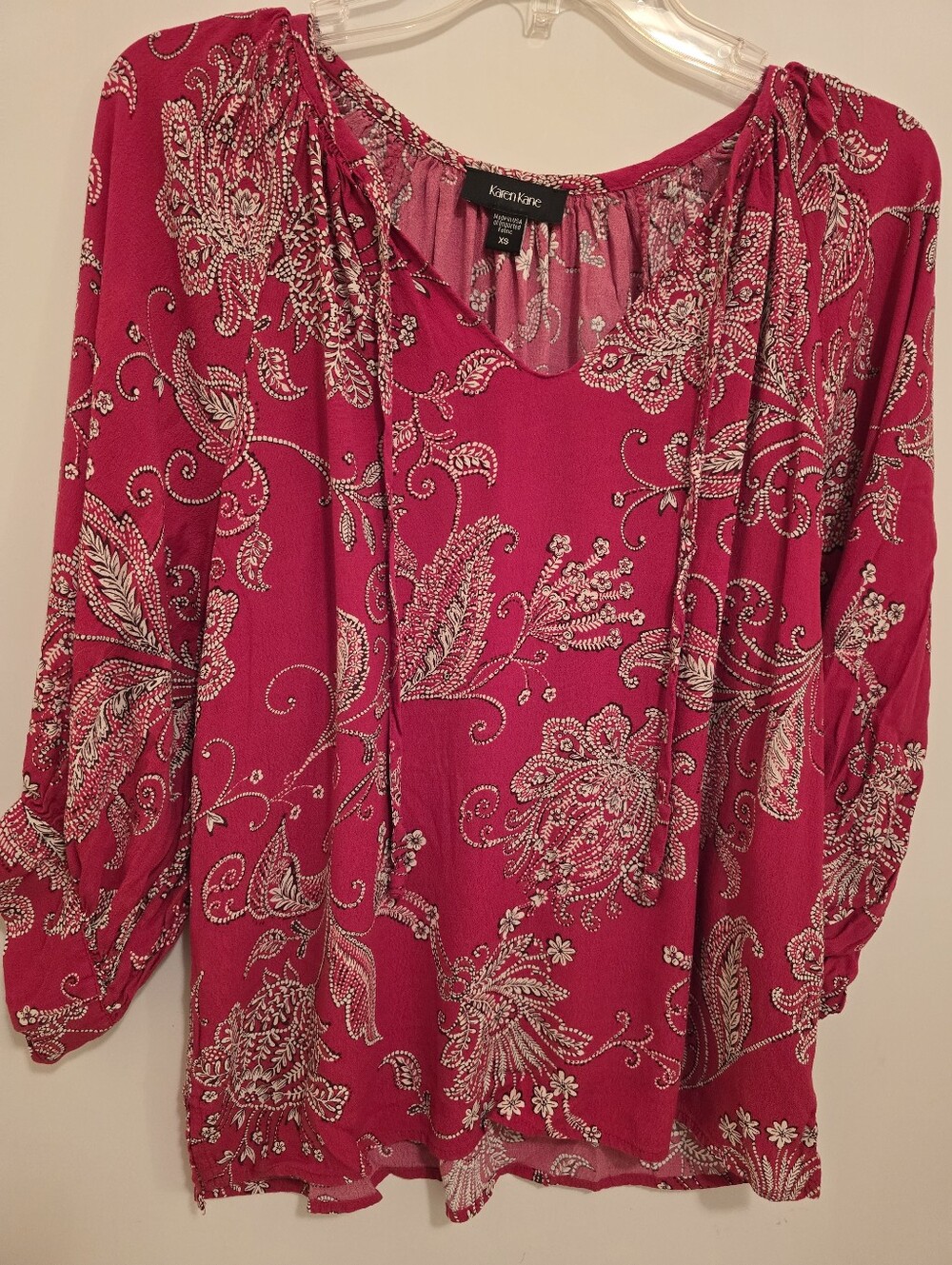 Karen Kane Red Paisley Tie-Neck Blouse